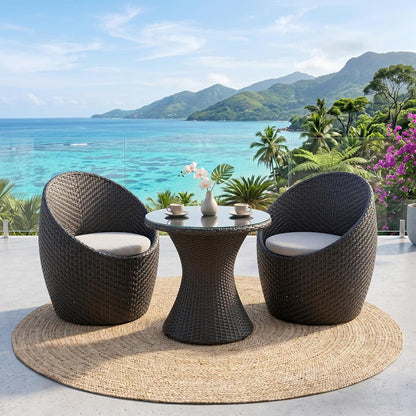 Outdoor Patio Conversation Set – 2 Chairs & 1 Round Table