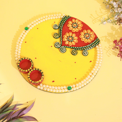 2 LINE PEARL STUDDED DESIGNER MULTICOLOR POOJA THALI