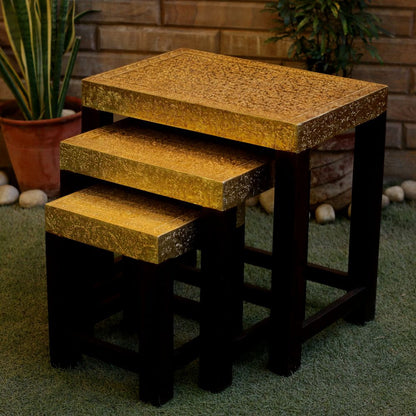 BRASS RECTANGLE NESTED STOOL S/3 18X12X18