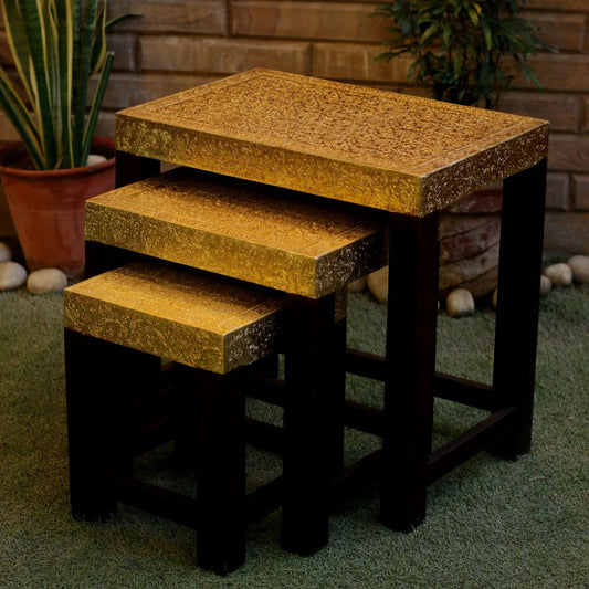 BRASS RECTANGLE NESTED STOOL S/3 18X12X18