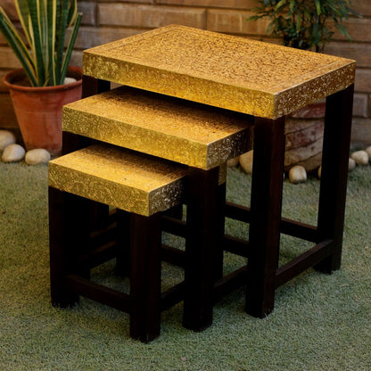 BRASS RECTANGLE NESTED STOOL S/3 18X12X18