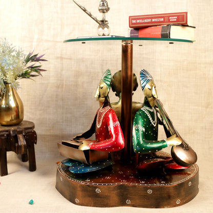 Handcrafted Musician Table – Wooden Rajasthani Art Decorative Side Table