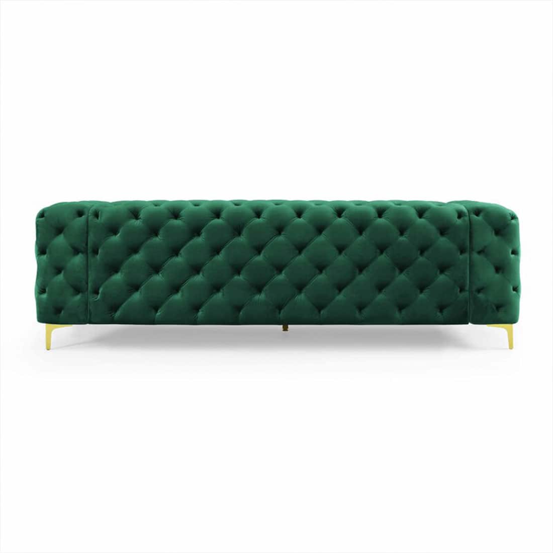 Luxury 3-Seater Green Tufted Chesterfield Sofa with Gold Legs