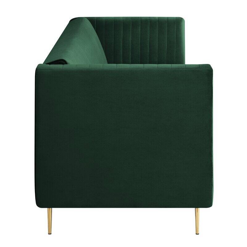 Modern 3-Seater Green Velvet Upholstered Sofa with Gold Legs