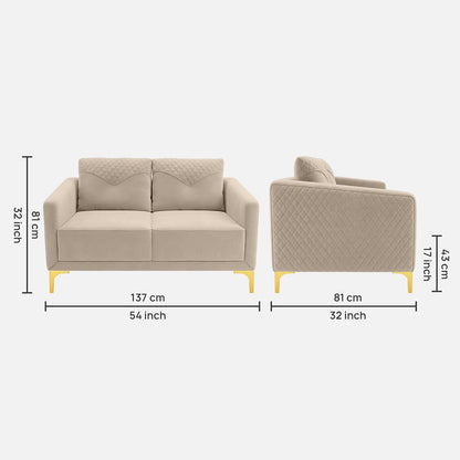 Modern Quilted 2-Seater Loveseat Sofa with Cushioned Backrest & Gold-Tone Legs