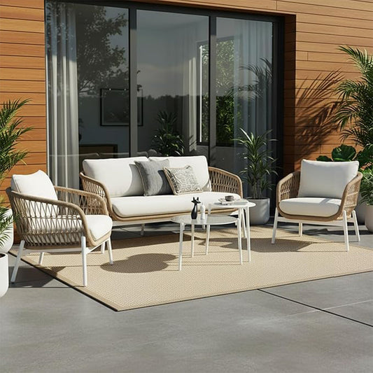 4-Piece Outdoor Patio Conversation Set with Cushioned Seating & Coffee Table
