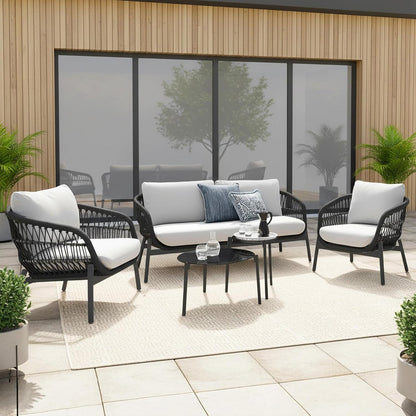 4-Piece Outdoor Patio Conversation Set with Cushioned Seating & Coffee Table