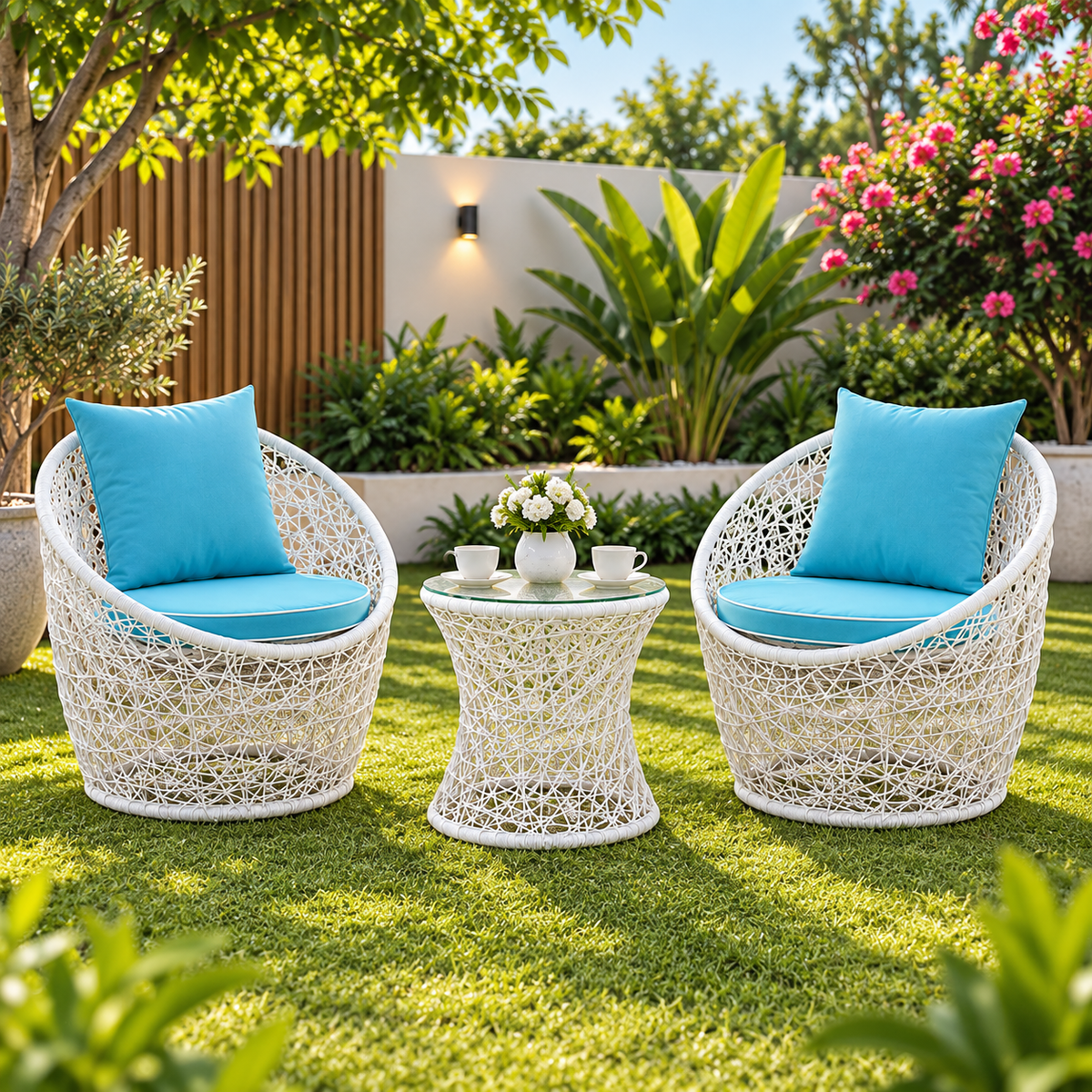 2-Piece Outdoor Woven Lounge Chair Set with Round Accent Table