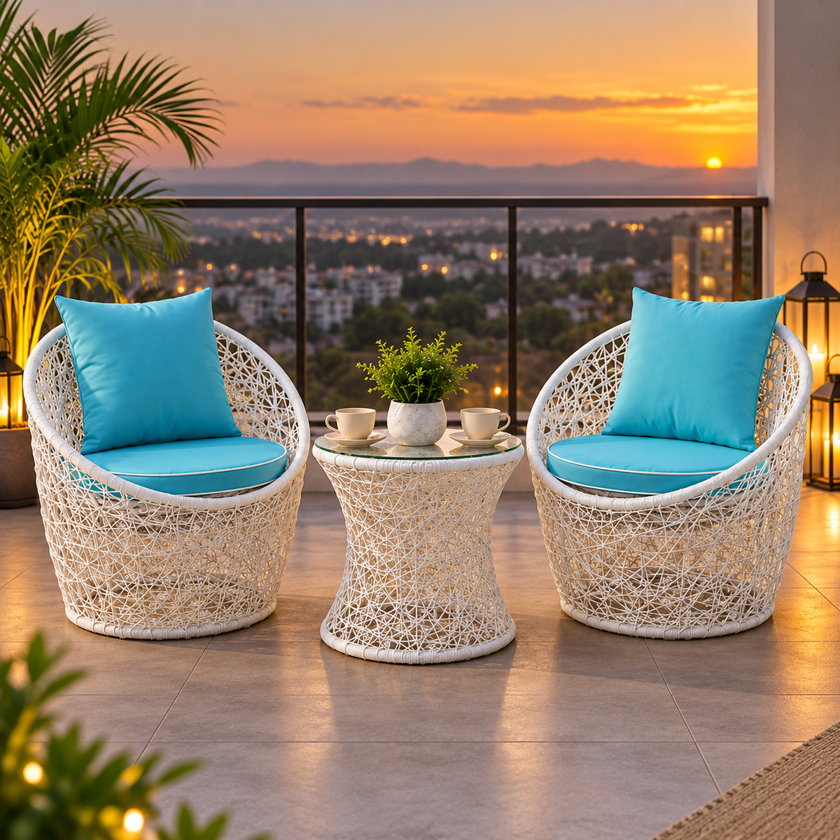2-Piece Outdoor Woven Lounge Chair Set with Round Accent Table