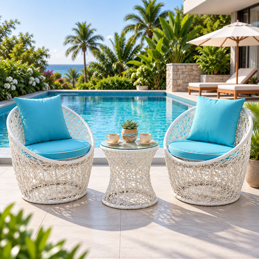 2-Piece Outdoor Woven Lounge Chair Set with Round Accent Table