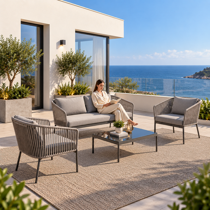 4 Piece Outdoor Patio Furniture Set | Sofa, Chairs & Coffee Table