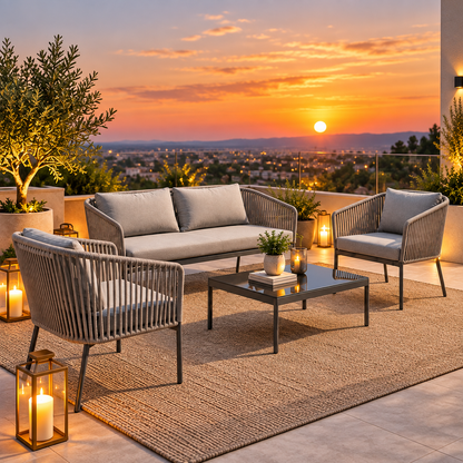 4 Piece Outdoor Patio Furniture Set | Sofa, Chairs & Coffee Table