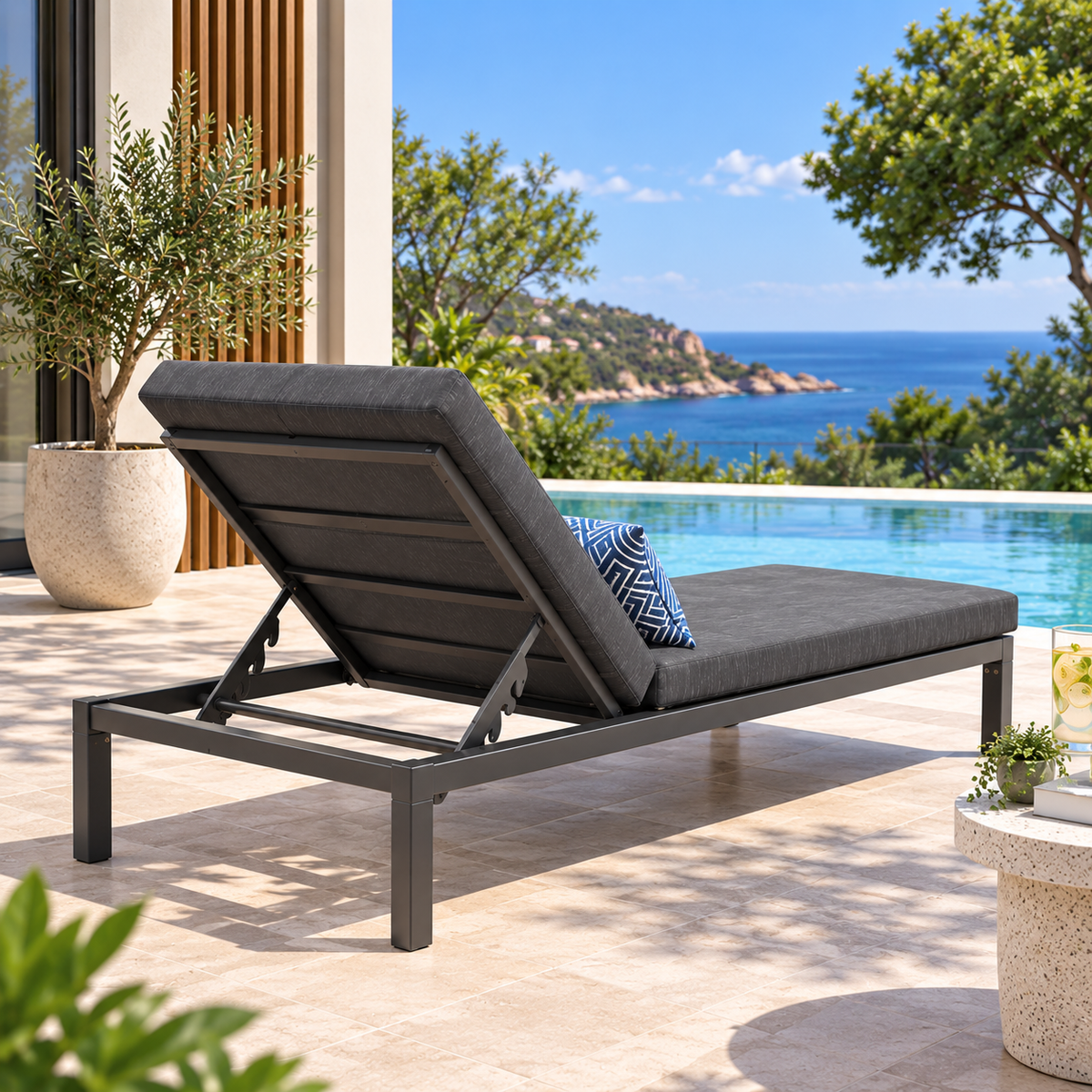 Outdoor Reclining Chaise Lounge | Adjustable Poolside Sun Lounger