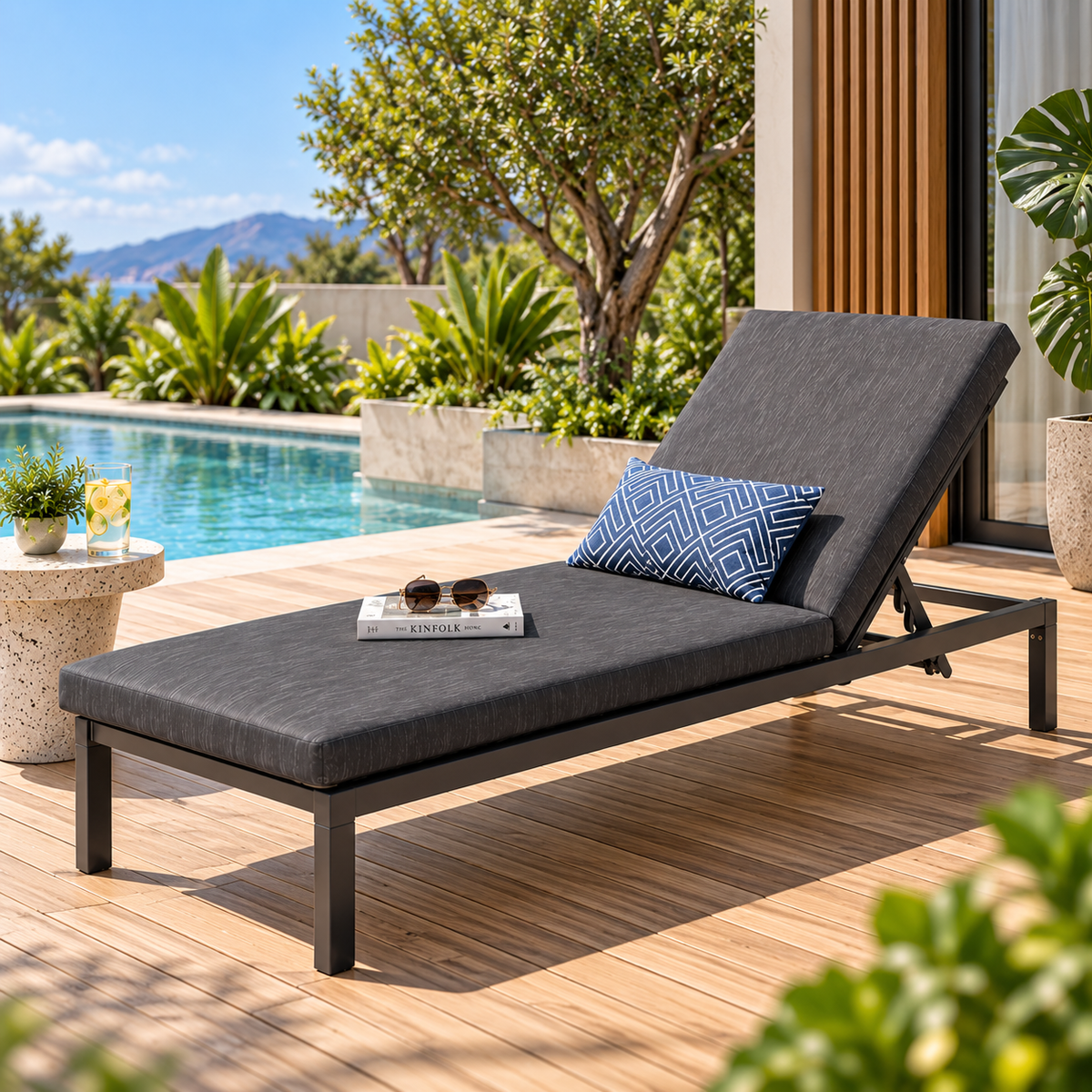 Outdoor Reclining Chaise Lounge | Adjustable Poolside Sun Lounger
