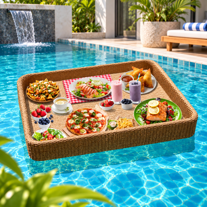 Large Floating Pool Tray | Woven Poolside Food & Drink Serving Tray