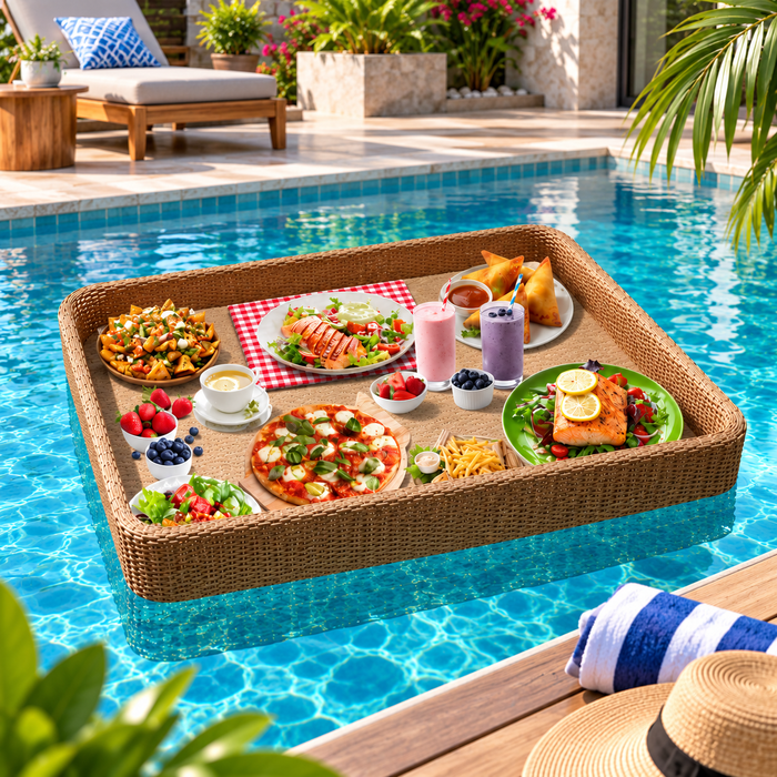 Large Floating Pool Tray | Woven Poolside Food & Drink Serving Tray