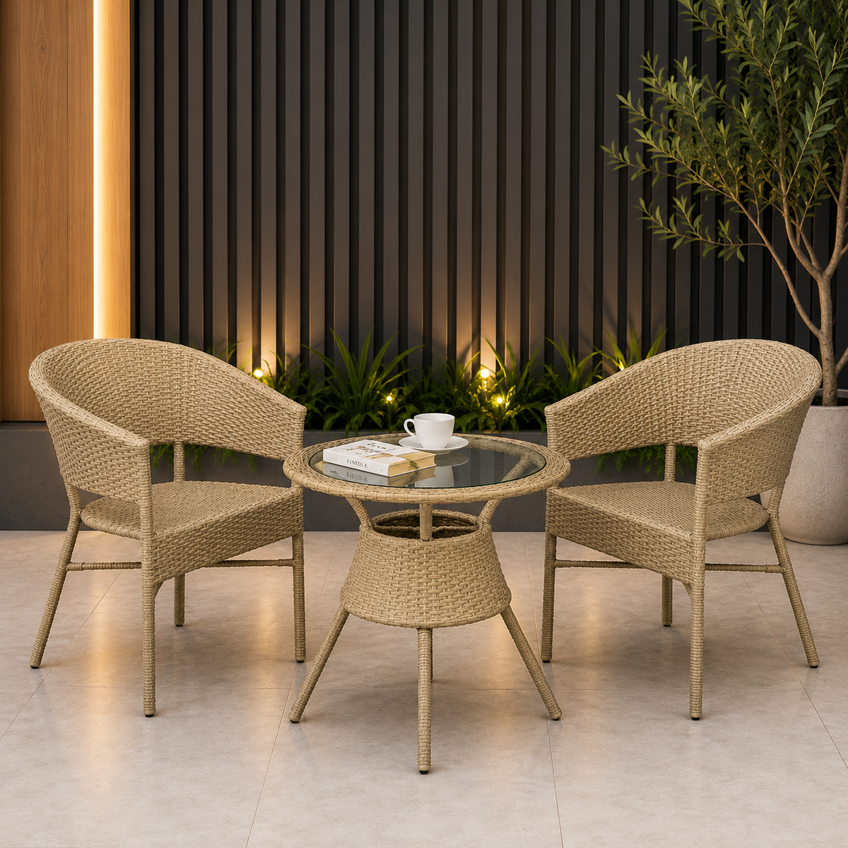 Outdoor Patio Seating Set – 2 Chairs & 1 Round Table