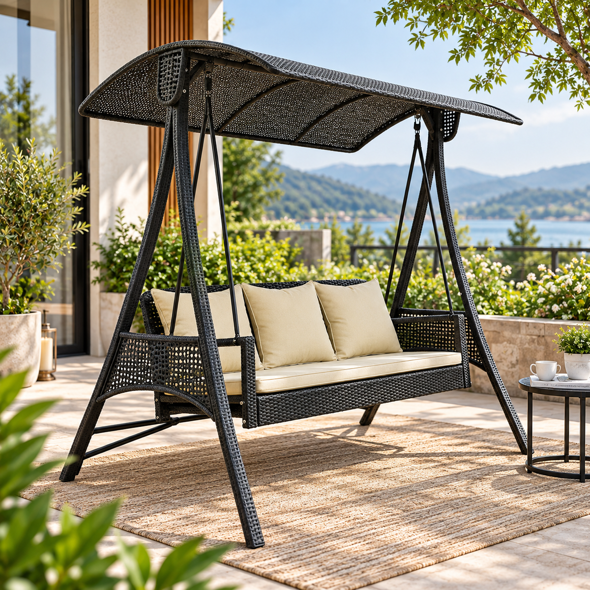 Modern Outdoor Wicker Bar Dining Set with 4 Counter Stools