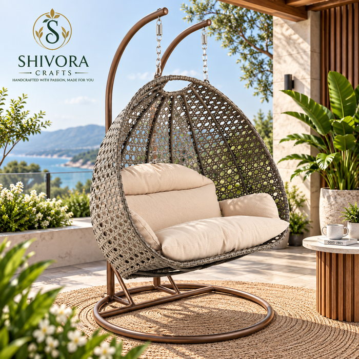 Outdoor Hanging Egg Chair with Stand & Cushioned Seat