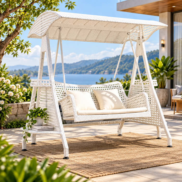 Outdoor Patio Swing with Canopy & Cushioned Seat