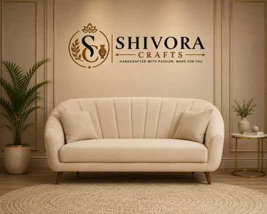 Modern Mid-Century 3-Seater Sofa with Cushions & Wooden Legs