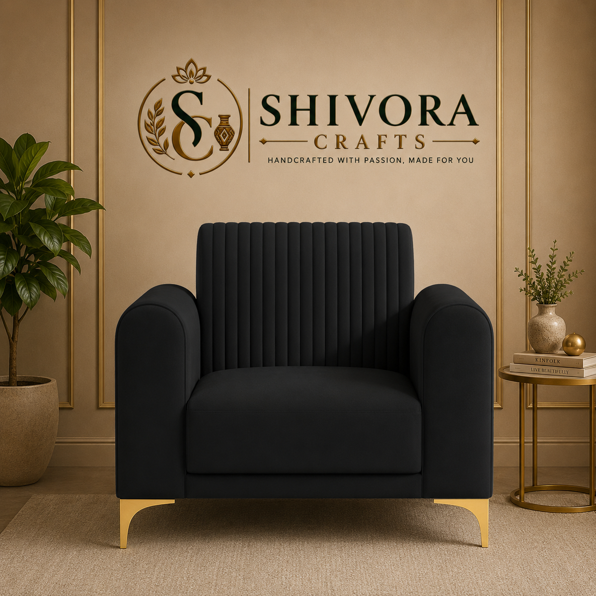 Modern Channel-Tufted Accent Chair with Curved Arms & Metal Legs