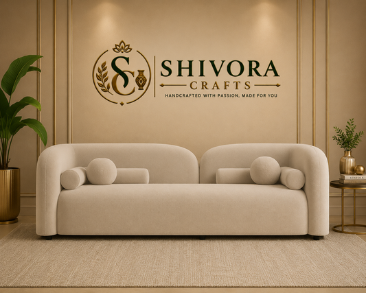 Modern Curved 3-Seater Sofa with Rounded Back & Bolster Cushions
