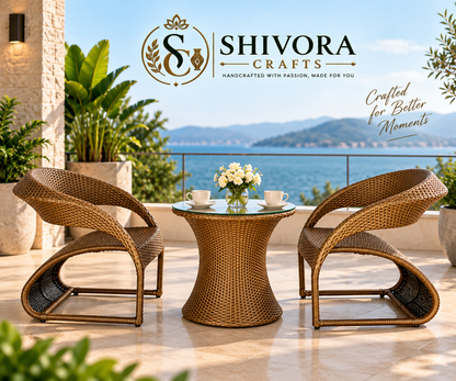Outdoor Wicker Bistro Set with 2 Patio Chairs & Round Glass Table