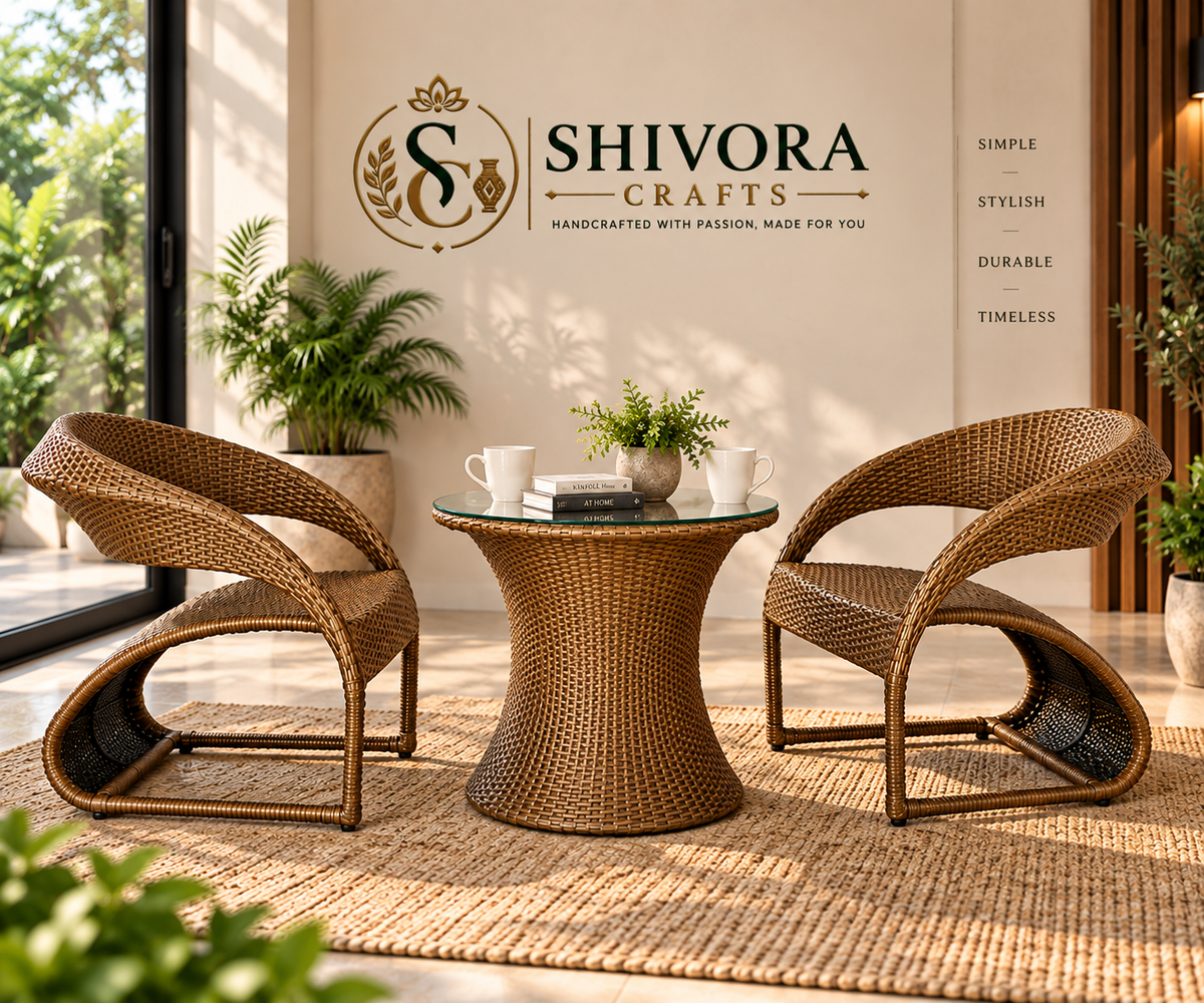 Outdoor Wicker Bistro Set with 2 Patio Chairs & Round Glass Table