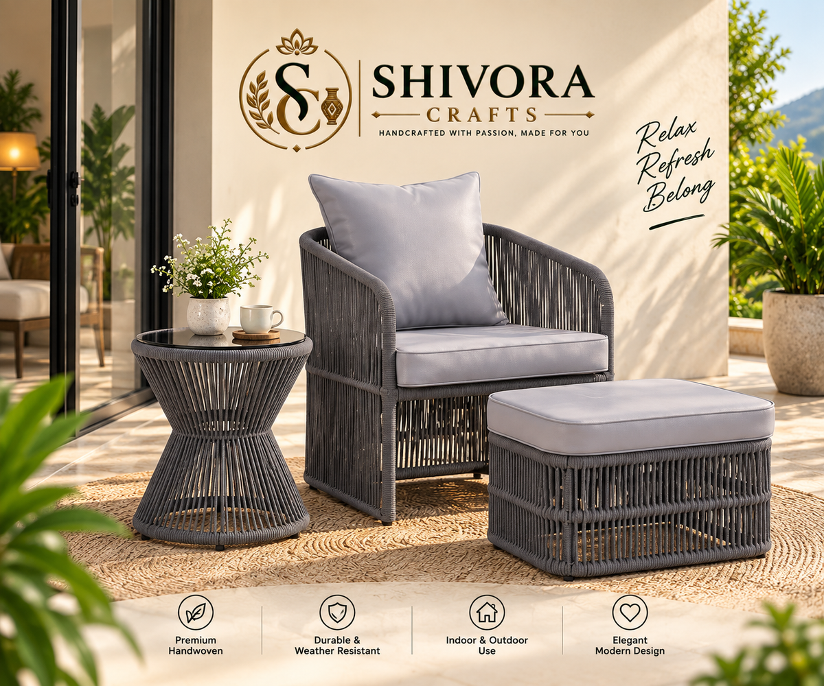 Outdoor Wicker Patio Chair Set with Ottoman & Side Table – 3 Piece Set