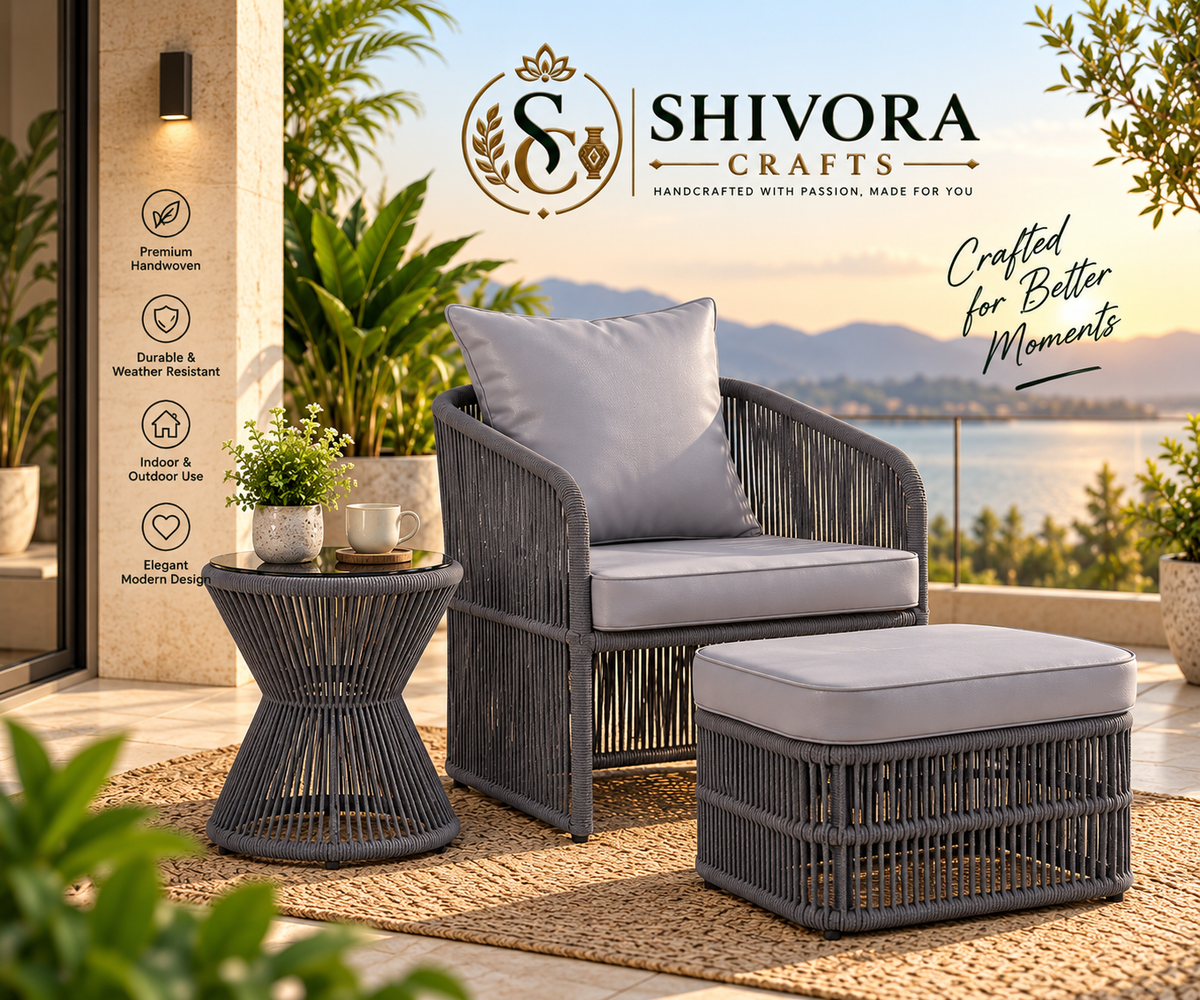 Outdoor Wicker Patio Chair Set with Ottoman & Side Table – 3 Piece Set