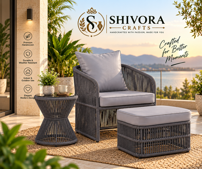 Outdoor Wicker Patio Chair Set with Ottoman & Side Table – 3 Piece Set