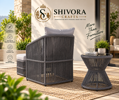 Outdoor Wicker Patio Chair Set with Ottoman & Side Table – 3 Piece Set