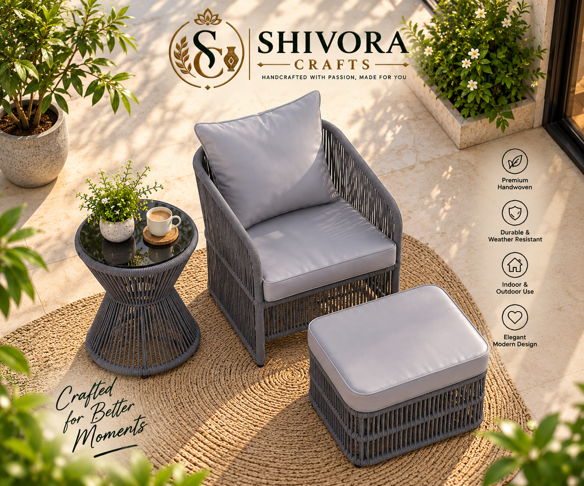 Outdoor Wicker Patio Chair Set with Ottoman & Side Table – 3 Piece Set