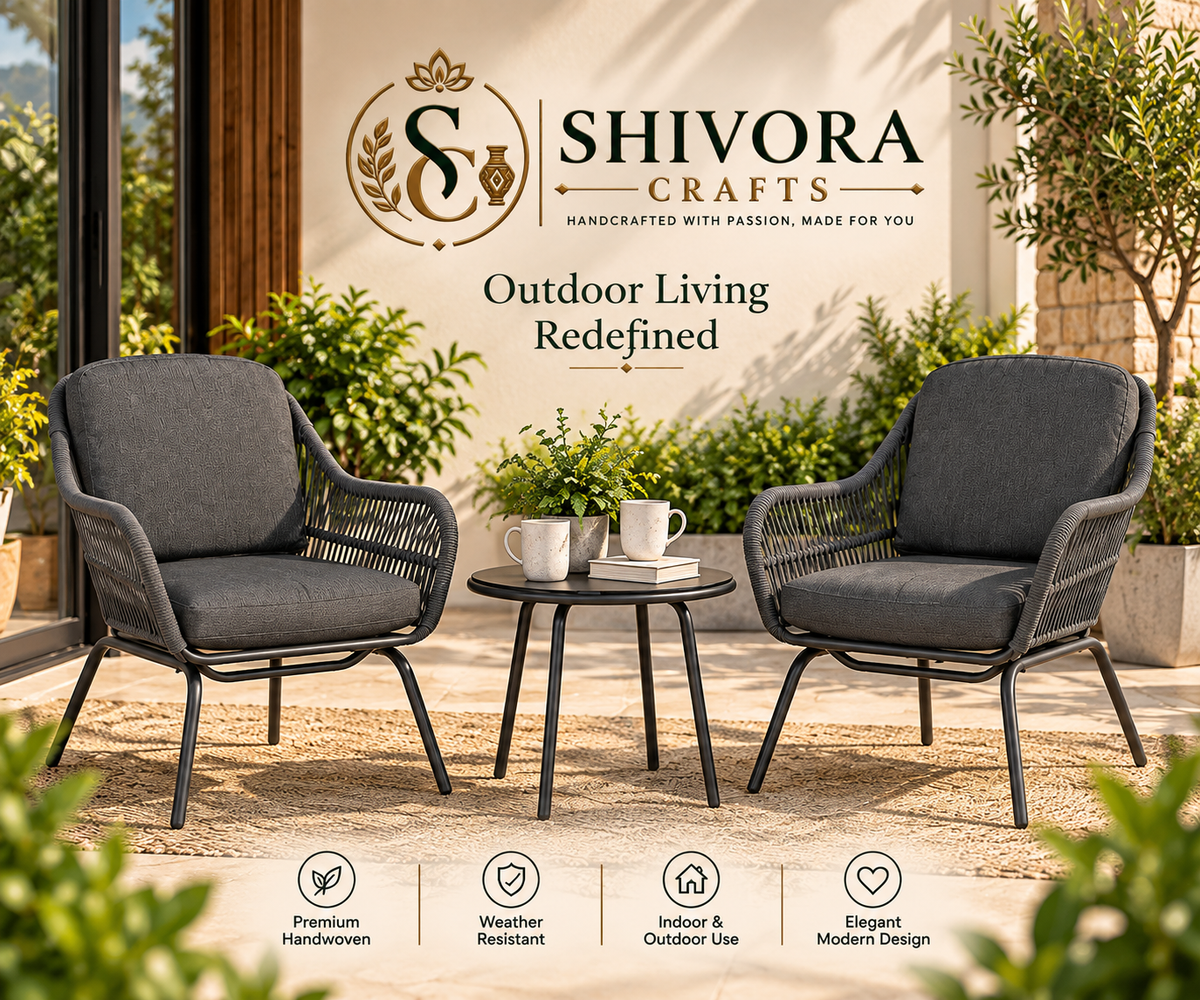 Outdoor Wicker Patio Conversation Set with 2 Chairs & Round Side Table – 3 Piece
