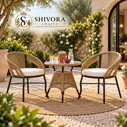 3-Piece Outdoor Wicker Bistro Set with 2 Armchairs & Round Table