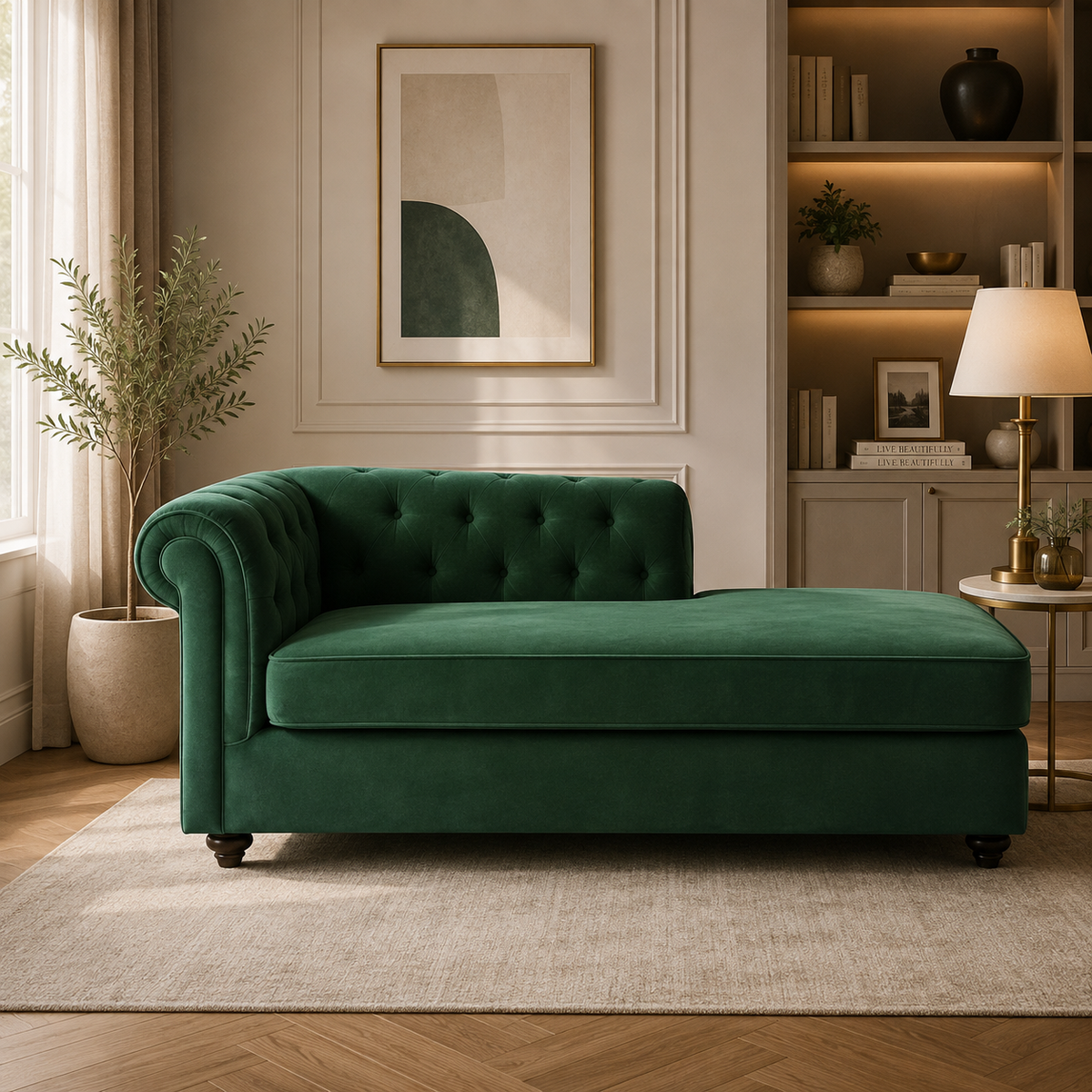 Classic Chesterfield Chaise Lounge Sofa with Button Tufted Backrest