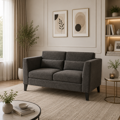 Modern 2 Seater Sofa with Cushioned Backrest & Wooden Legs