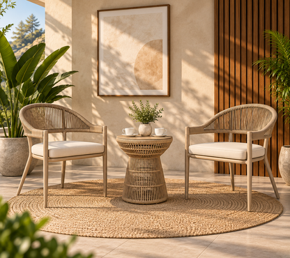 3-Piece Woven Patio Bistro Set with 2 Cushioned Chairs & Side Table
