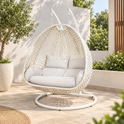 Double Hanging Egg Chair with Stand – Woven Outdoor Swing Chair