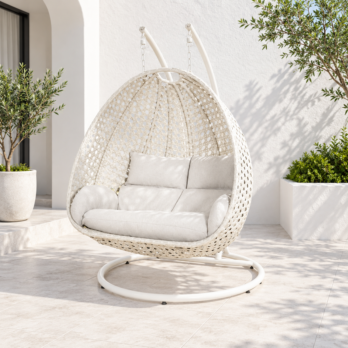 Double Hanging Egg Chair with Stand – Woven Outdoor Swing Chair