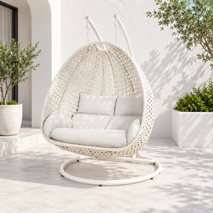 Double Hanging Egg Chair with Stand – Woven Outdoor Swing Chair