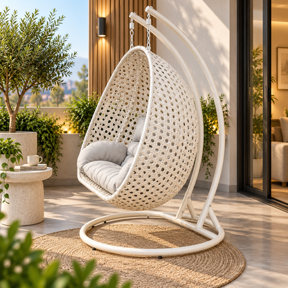 Double Hanging Egg Chair with Stand – Woven Outdoor Swing Chair