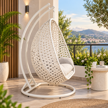 Double Hanging Egg Chair with Stand – Woven Outdoor Swing Chair