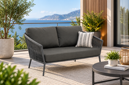 Outdoor Rope Loveseat | 2 Seater Patio Sofa with Cushioned Seating