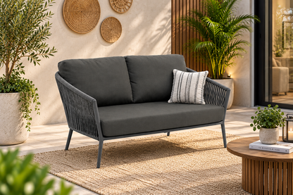 Outdoor Rope Loveseat | 2 Seater Patio Sofa with Cushioned Seating