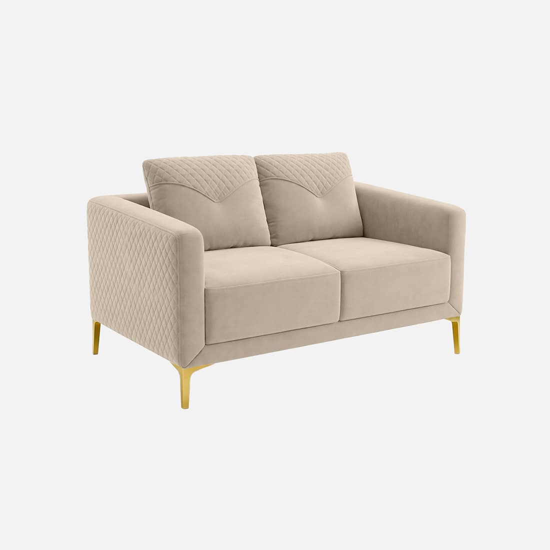 Modern Quilted 2-Seater Loveseat Sofa with Cushioned Backrest & Gold-Tone Legs