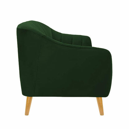 Modern 3-Seater Green Channel Tufted Upholstered Sofa with Wooden Legs -Shivora Crafts