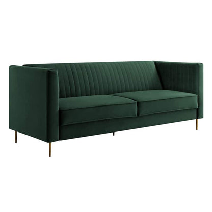 Modern 3-Seater Green Velvet Upholstered Sofa with Gold Legs