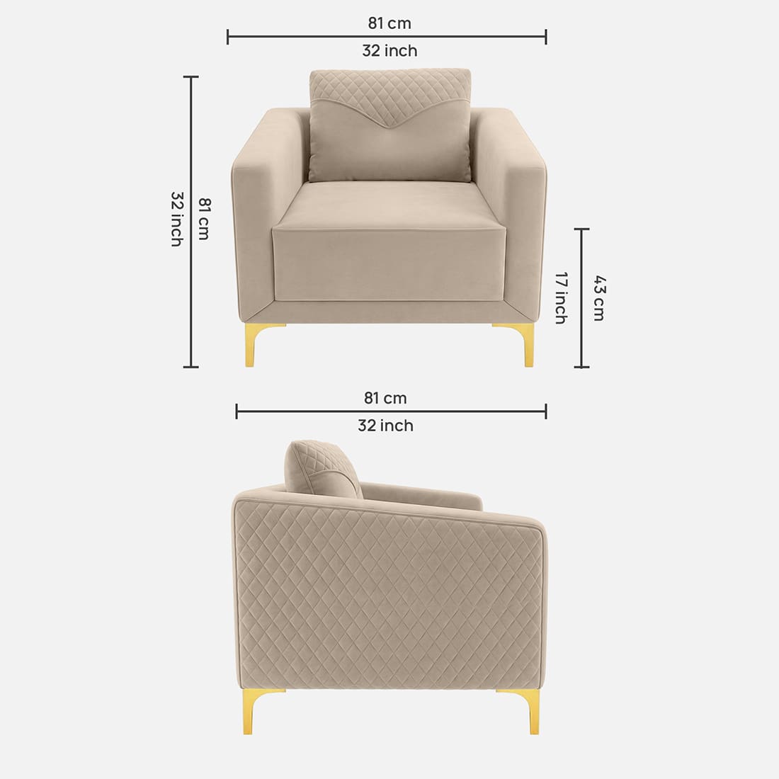 Modern Upholstered Accent Chair with Diamond Quilted Back & Arms